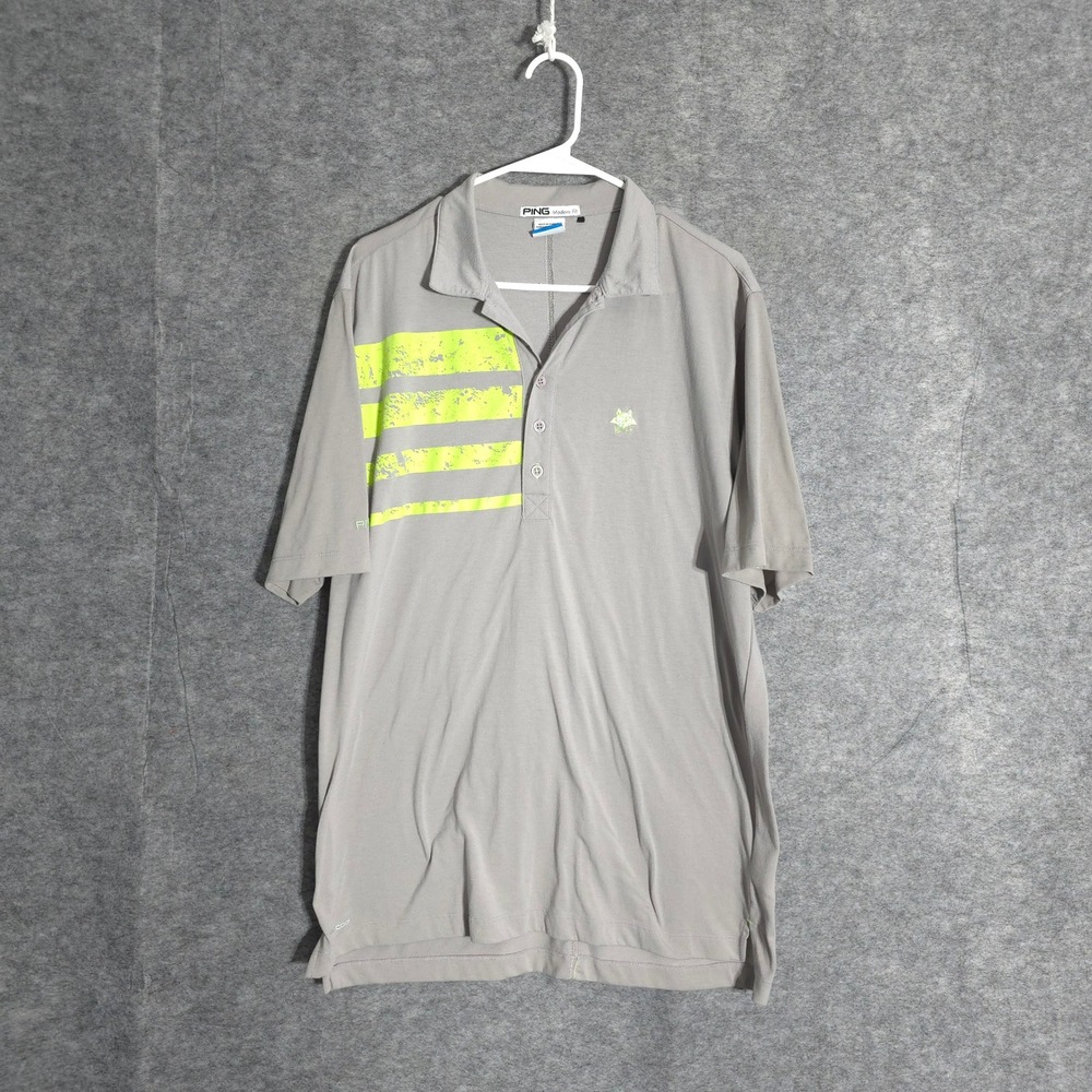 PING Golf Polo Shirt Men XL Grey Neon Yellow Sensorcool Modern Graphic Stripe